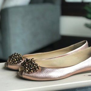 Kate Spade Peep Toe Metallic Beaded Sparkle Flats